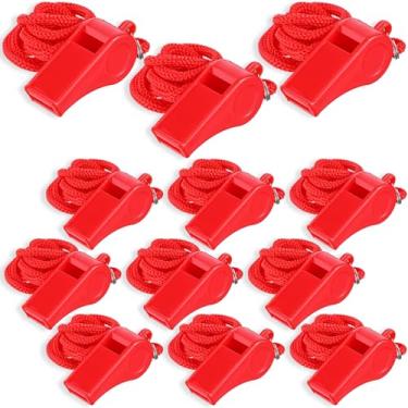 Imagem de Neyauo 12 apitos vermelhos com cordão, apito alto de 120 dB, apito de plástico multiuso, apitos esportivos para professores, árbitros para atividades ao ar livre