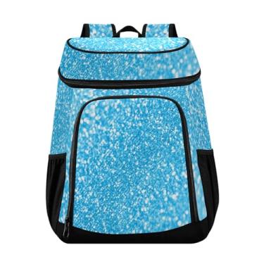 Imagem de Mochila térmica para almoço azul petróleo com glitter, 36 latas, para almoço, piquenique, viagem, acampamento, caminhada