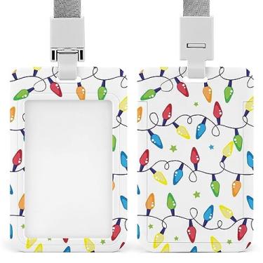 Imagem de Guirlanda de aniversário de lâmpadas coloridas sem costura em suporte de crachá de identificação branco com cordão, suporte de cartão de plástico com clipe de pressão removível para estudante