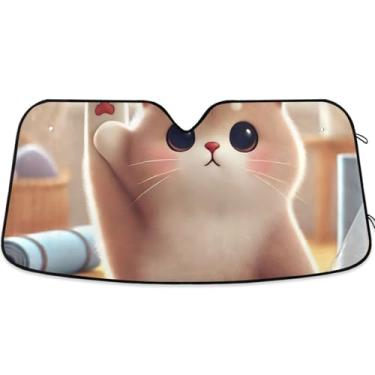 Imagem de Toldo de sol de gato gatinho de desenho animado para para-brisa de carro dobrável caminhão persianas de carro para janelas dianteiras retrátil automotivo S, 134,6 cm x 59,7 cm
