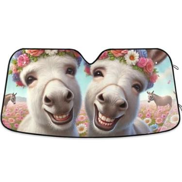 Imagem de Toldo de sol de animal sorridente de burro fofo para para-brisa de carro bonito personalizado retrátil acessórios de carro persianas para-brisa frontal P, 134,6 cm x 59,7 cm