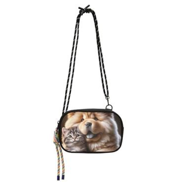 Imagem de Bolsa transversal para mulheres, bolsa pequena para celular, carteira com estampa animal, bolsas de ombro para viagem, chow chow, cachorro, gatinho e gatinho