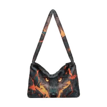 Imagem de Bolsa de ombro feminina com textura de pele de cobra marrom branca, bolsa feminina de pelúcia, bolsas de outono, Fierce Eyes Behind Black Wall-1, One Size