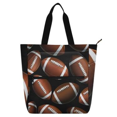 Imagem de American Footballs Bolsa de trabalho preta para mulheres, lona, praia, livros, zíper, bolsas para professores, presentes para amantes de livros