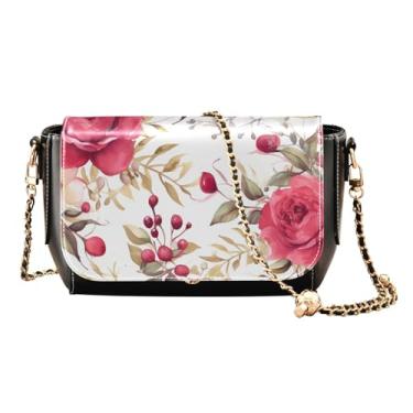 Imagem de GAIGEO Bolsa de ombro de campo de girassol com bolso, bolsas femininas de couro, bolsa de ombro de couro sintético para mulheres, Floral com rosa vermelha e ramos - 2, One Size