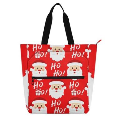 Imagem de GAIGEO Bolsa feminina de Natal com Papai Noel vermelha bolsa de trabalho de lona escolar bolsa carteiro bolsa carteiro com compartimentos