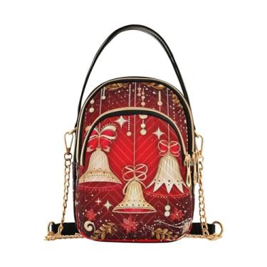 Imagem de GAIGEO Bolsa tiracolo xadrez vermelha e preta e flocos de neve com alça removível, bolsa transversal feminina, Merry Christmas With Bells and Baubles-2, One Size