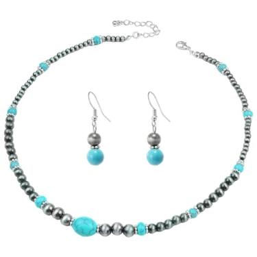 Imagem de Colar de pérolas Navajo, colares de joias de pérolas Navajo para mulheres, pingente de laço vintage Boho com contas para vaqueira, colar longo em camadas de prata feito à mão, acessórios, Standard