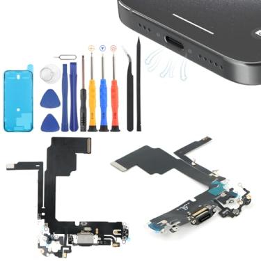 Imagem de Conector Dock para iPhone 15 Pro Porta de Carregamento Flex Substituição para iPhone15 Pro USB Carregador Dock Board Conector com Ferramentas