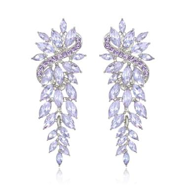 Imagem de Crysdue Brincos pendentes de candelabro de strass, brincos de cristal marquise para noivas, noivas, mulheres, joias formais de formatura, Zinco, Cristal