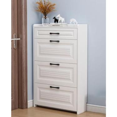 Imagem de LOERSS Armário de sapatos para entrada, sapateira de pé livre, armário moderno de sapato, com 3 gavetas dobráveis e armário, armário estreito para sapatos, para entrada, corredor, quarto (65 cm)