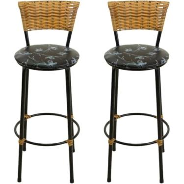 Imagem de kit 2 banquetas alta junco Imbuia bar balcão area gourmet (preto florido)