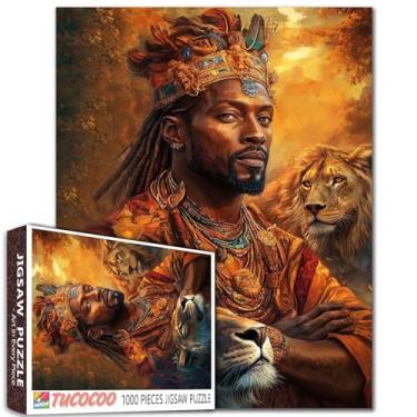 Imagem de Quebra-cabeça de 1000 peças para adultos América Rei africano pintura quebra-cabeça animal selvagem leão 1000 peças jogo África homem negro decoração de parede DIY artesanato quebra-cabeça arte boho