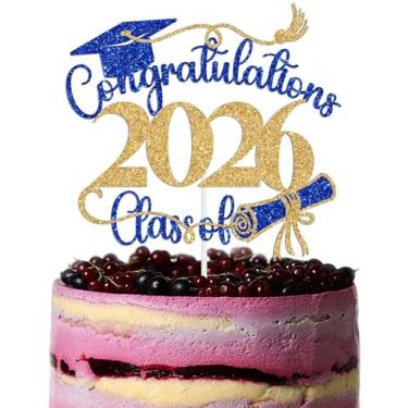 Imagem de Congratulations Class of 2026 Cake Topper, Congrats Grad 2026 Decorations, You Did it, Congrats PhD/MBA/EdD/Master Grad Decoration Supplies Blue & Gold Glitter