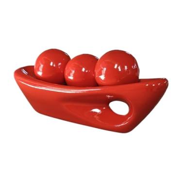 Imagem de Barca Vazada c/3 Bolas Cerâmica Centro Mesa Sala Escritório Rack Diversas - Decoração para Sala, Mesa de Jantar, Estante e Home Office(Vermelho)