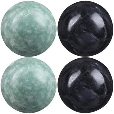 Imagem de FAVOMOTO 4 peças de bolas de massagem de mão de mármore sólido, bolas de massagem com pedra de mármore, ferramenta de relaxamento para exercícios físicos de mão, alívio de estresse