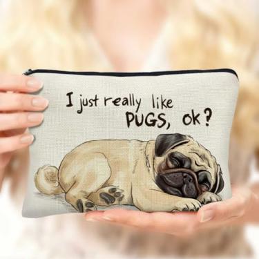 Imagem de Linda bolsa de maquiagem para cães Khabby, bolsa organizadora de viagem portátil divertida de pug bolsa de cosméticos de grande capacidade com zíper, presentes para amantes de cães para mulheres e