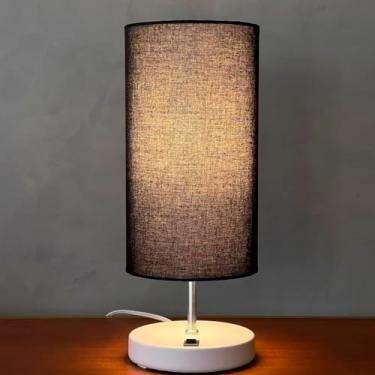 Imagem de Abajur Luminária de Mesa Clássica Redonda Branca Com Interruptor Com Cúpula Preta ref 84 Decoração Casa, Sala, Quarto e Escritorio