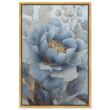 Imagem de Decoração de parede azul com impressão em tela Golden Vein II da Art Remedy, moldura dourada, 40 x 61 cm