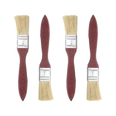 Imagem de HARFINGTON 4 pincéis de pintura de cerdas planas de 2,5 cm com cabo de madeira para pintura de arte faça você mesmo, móveis, gabinete, cercas, deck, parede, porta, vermelho, vermelho