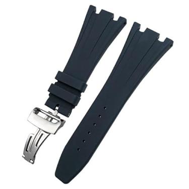 Imagem de ANZOAT Pulseira masculina de borracha fluorosa de 27 mm e 28 mm para Audemars AP Piguet Royal Oak Offshore Soft FKM (prata azul, 27 mm)