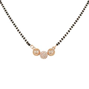 Imagem de I Jewels Pingente de diamante americano de linha única de Bollywood banhado a ouro rosa com corrente de contas pretas Mangalsutra para mulheres, Free size, ouro rosa, diamante americano, corrente de