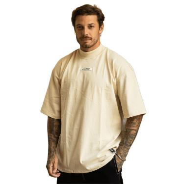 Imagem de Camiseta Oversized Gola Alta Borracha Streetwear Confortavel Masculina Creme-Masculino