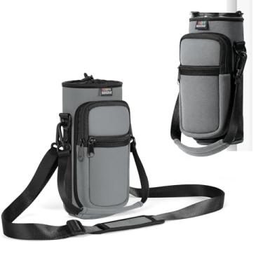 Imagem de Nuovoware Bolsa de ginástica magnética, suporte de garrafa de água de 740 g/947 ml, alça de ombro ajustável, 2 bolsos, alça esportiva de neoprene para caminhadas, viagens, acampamento, cinza