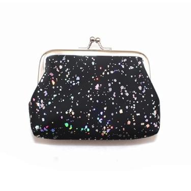 Imagem de Bolsa feminina com fecho de moedas, padrão estrela, pequena carteira, porta-cartões, mini Kiss Lock, Preto