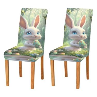 Imagem de SEHANY Lindas capas de cadeira de coelho de conto de fadas para sala de jantar, conjunto de 4, capa protetora elástica removível e lavável para cadeira de jantar para cozinha, hotel, festa, decoração