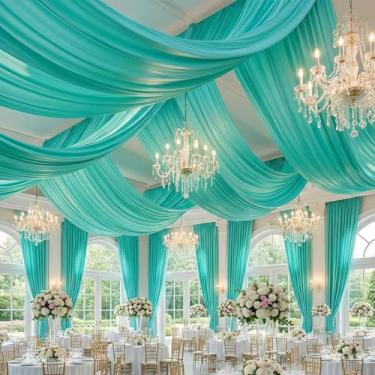 Imagem de gogoparti Cortinas de teto verde-menta de 3,5 x 6,8 m para casamentos e festas – 2 painéis de cortinas de 1,5 x 5,8 m, tecido sem rugas para decoração de tendas, aniversário e pano de fundo de fotos