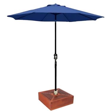 Imagem de Kit Ombrelone Guarda Sol 3m Articulado Azul com Base Revestida Madeira Jardim Piscina Praia - AMZ