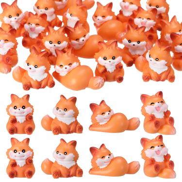 Imagem de Geelin Conjunto de 20 mini bonecos de raposa de resina, figuras de raposas a granel, miniaturas fofas da floresta, bandeja de mesa, estátua de animais da floresta, lembrancinhas de animais para