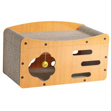 Imagem de Bothyi Casinha arranhadora para gatos, brinquedo ao desgaste, presente robusto para dormir e brincar, dupla camada com bolinha para arranhar, 56cmx29cmx32cm