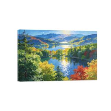 Imagem de BMZFYBS Impressão em tela de paisagem de arte de parede - árvore florestal lago - quadros de pintura de decoração para sala de estar pronta para pendurar 30 x 45 cm 12 x 18 pol. Tela embrulhada