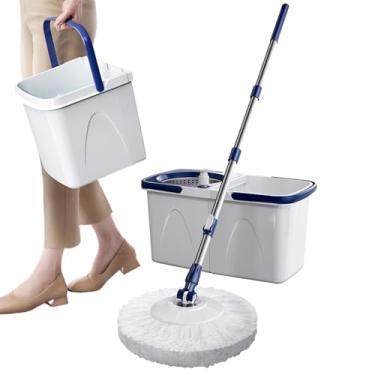 Imagem de MOP e Bucket com conjunto de redes, esfregão de piso e conjunto de baldes - Spinner de alça ajustável Conjunto de caçamba destacável | de parede que economiza trabalho, de limpeza de piso Moppinp para