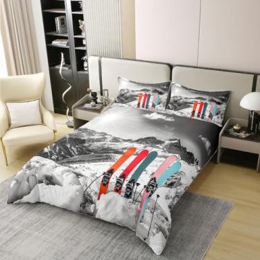 Imagem de Homewish Capa de edredom infantil de trenó de esqui, 100% algodão, tamanho king, jogos de esportes radicais de inverno, esqui, montanha, neve, natureza, decoração de quarto de meninas, meninos, capa