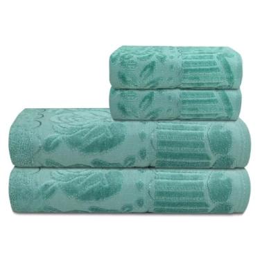 Imagem de Jogo de Toalhas 4 Peças Algodão Macio Absorvente (2 Banho Grandes + 2 Rosto) Conforto Diário para Casa (Verde Menta | Bege)