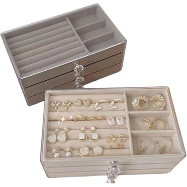 Imagem de Porta Joias Veludo Com Acrílico 3 Camadas Gavetas Divisória