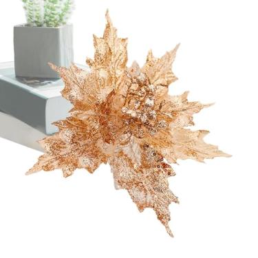 Imagem de Decorações de flores de Natal,Flores de Natal | Folhas de bordo decorativas para o Natal,Flores de Natal artificiais elegantes, enfeites e decoração para armários e mesas