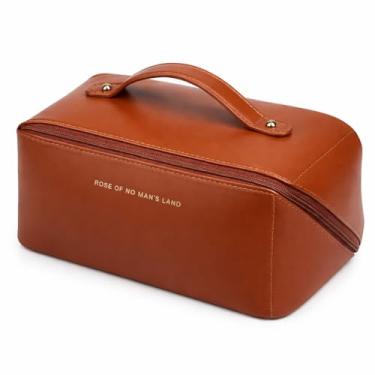 Imagem de Necessaire unissex Grande para Viagem – Organizador de Maquiagem e Cosméticos, Multi Bolsos, Impermeável, Estilo Blogueira – Bolsa de Higiene Pessoal (Marrom)