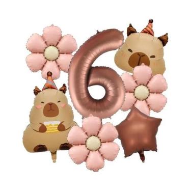 Imagem de Conjunto De Balões Retrô Cor Caramelo 7 Peças Capivara Folha De Alumín