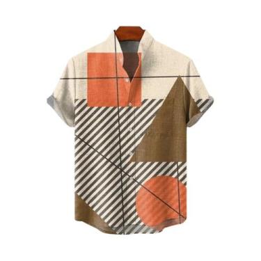 Imagem de Camisa Masculina De Linho De Manga Curta, Estilo Casual E Confortável,