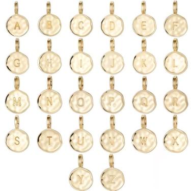 Imagem de SUNNYCLUE 1 caixa, 26 peças, pingentes de letra folheados a ouro 18 K, letras de A a Z, pingentes redondos planos com inicial inicial para fazer joias, brincos, colar, pulseira, mulheres, adultos