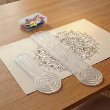 Imagem de Ferramenta de desenho de régua e círculo de mandala - bússola 2 em 1, transferidor, estêncil - Crie grades de pintura e desenhe círculos concêntricos de até 21,8 cm, 50 cm para arte de pontos, padrões