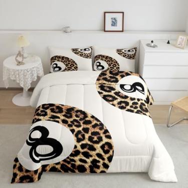 Imagem de Erosebridal Jogo de cama King com estampa de chita, conjunto de edredom infantil Y2K Lucky com 8 bolas, estampa de leopardo, estampa de leopardo, decoração de quarto moderno, estética, vintage, marrom