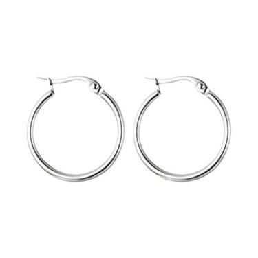 Imagem de Brincos De Argola Femininos Em Aço Inoxidável Prateado Com Banho De Ou