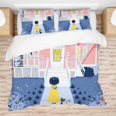 Imagem de Allenjoy Conjunto de edredom solteiro, tamanho misterioso, com botões, princesa, decoração de quarto com 1 fronha SC00214-005