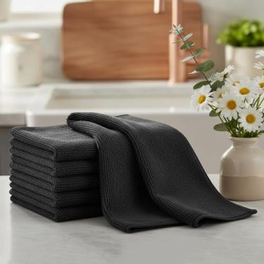 Imagem de 5 peças de toalhas de cozinha feitas de poliéster leve são altamente absorventes e macias, adequadas para limpar vidro, bancadas de cozinha, panelas e panelas, torneiras e exaustores (preto)