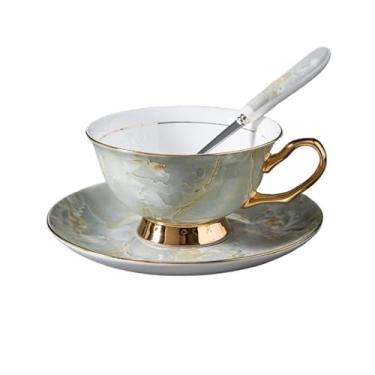 Imagem de Conjunto de xícaras e pires de café com textura de mármore imitação moderna de porcelana de osso de alta qualidade requintados para café, chá, chá de leite, utensílios para bebidas (A)